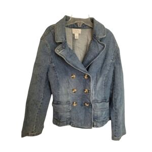 Vintage Ann Taylor LOFT Blue Button Down Denim Jean Jacket Size 10 Petite